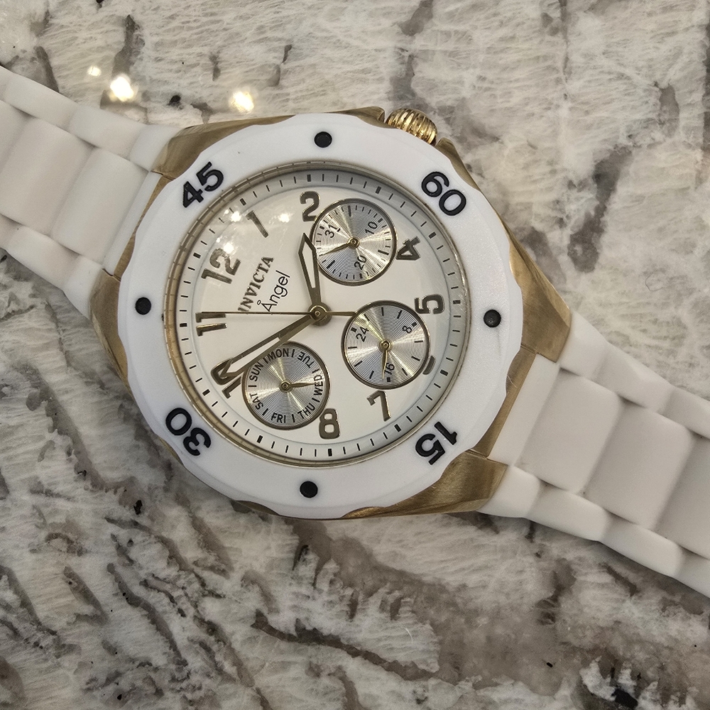 Invicta Angel White and Gold Chronograph Watch No. 0718